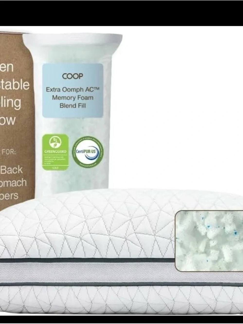 Coop Home Goods Eden Cool Adjustable Pillow, QueenSize - Adjustable Memory Foam.